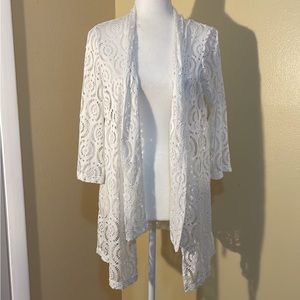 Catalina Lace Beach Sun Cover White  3/4 Sleeves Size LG(12-14)